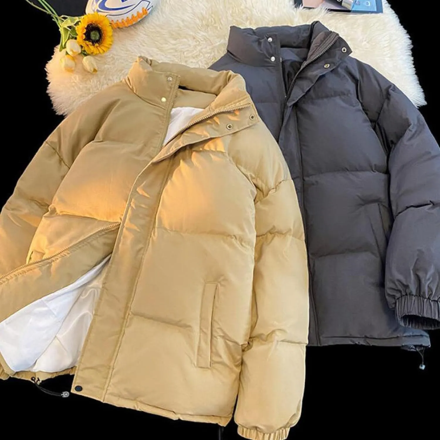 Men's Stand Collar Down Jacket Insulated Puffer Coat for Snow Ski Zip Up Padded Puffer Jacket Winter Jackets Outerwear