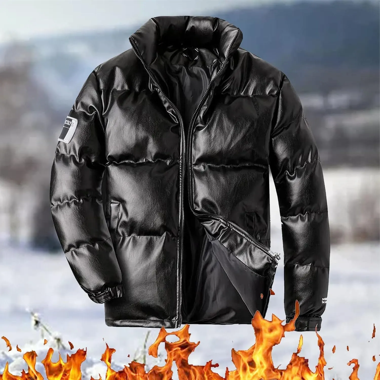 Mens Stand Collar Down Jacket Zip Up Padded Quilted Puffer Jacket Thermal Insulated Puffer Coats Winter Jackets Outerwear