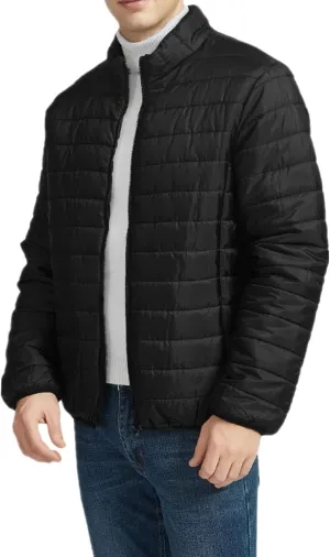 Mens Stand Collar Puffer Jacket Zip Up Quilted Down Jacket Lightweight Padded Insulated Puffer Coats Winter Jackets Outerwear