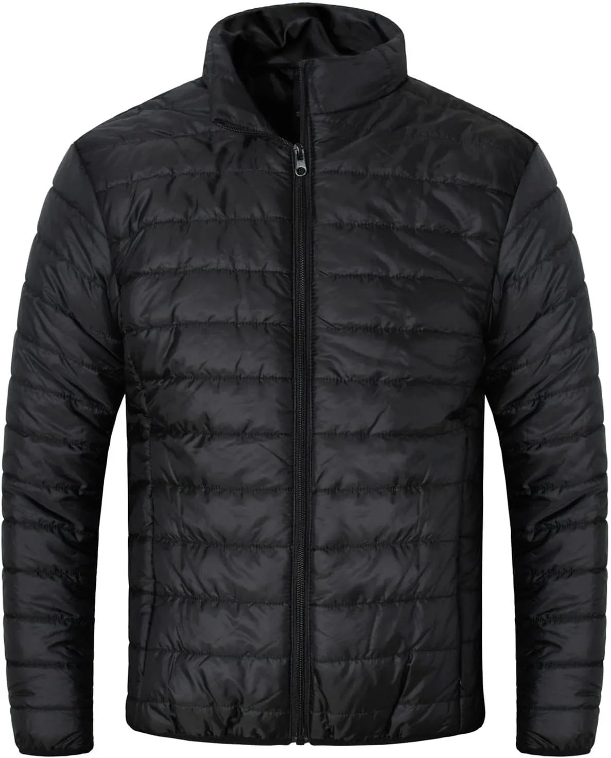 Mens Stand Collar Puffer Jacket Zip Up Quilted Down Jacket Lightweight Padded Insulated Puffer Coats Winter Jackets Outerwear