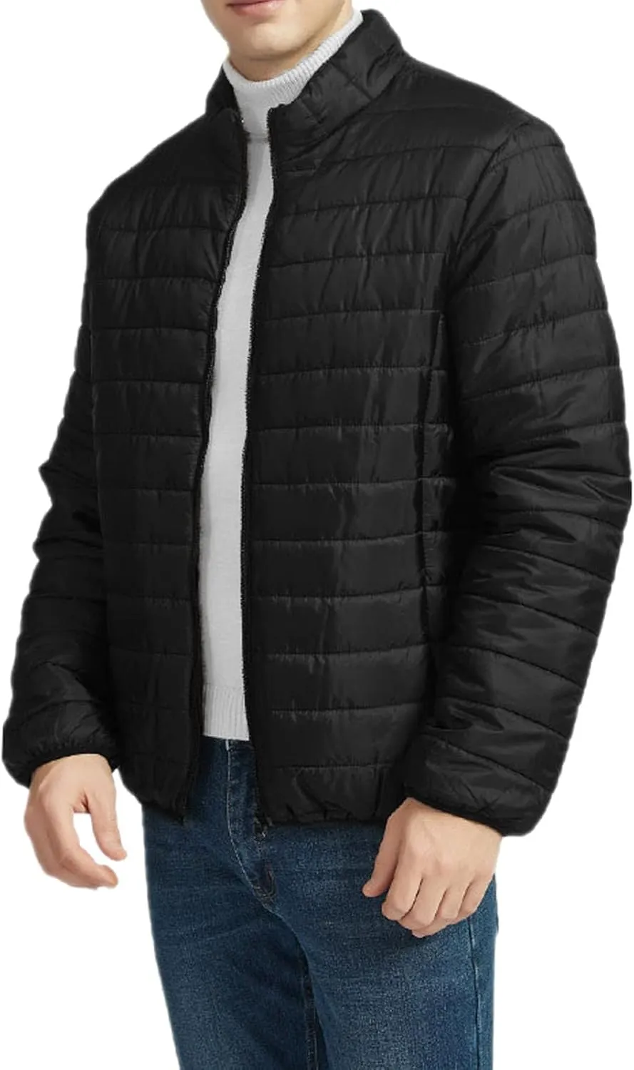 Mens Stand Collar Puffer Jacket Zip Up Quilted Down Jacket Lightweight Padded Insulated Puffer Coats Winter Jackets Outerwear