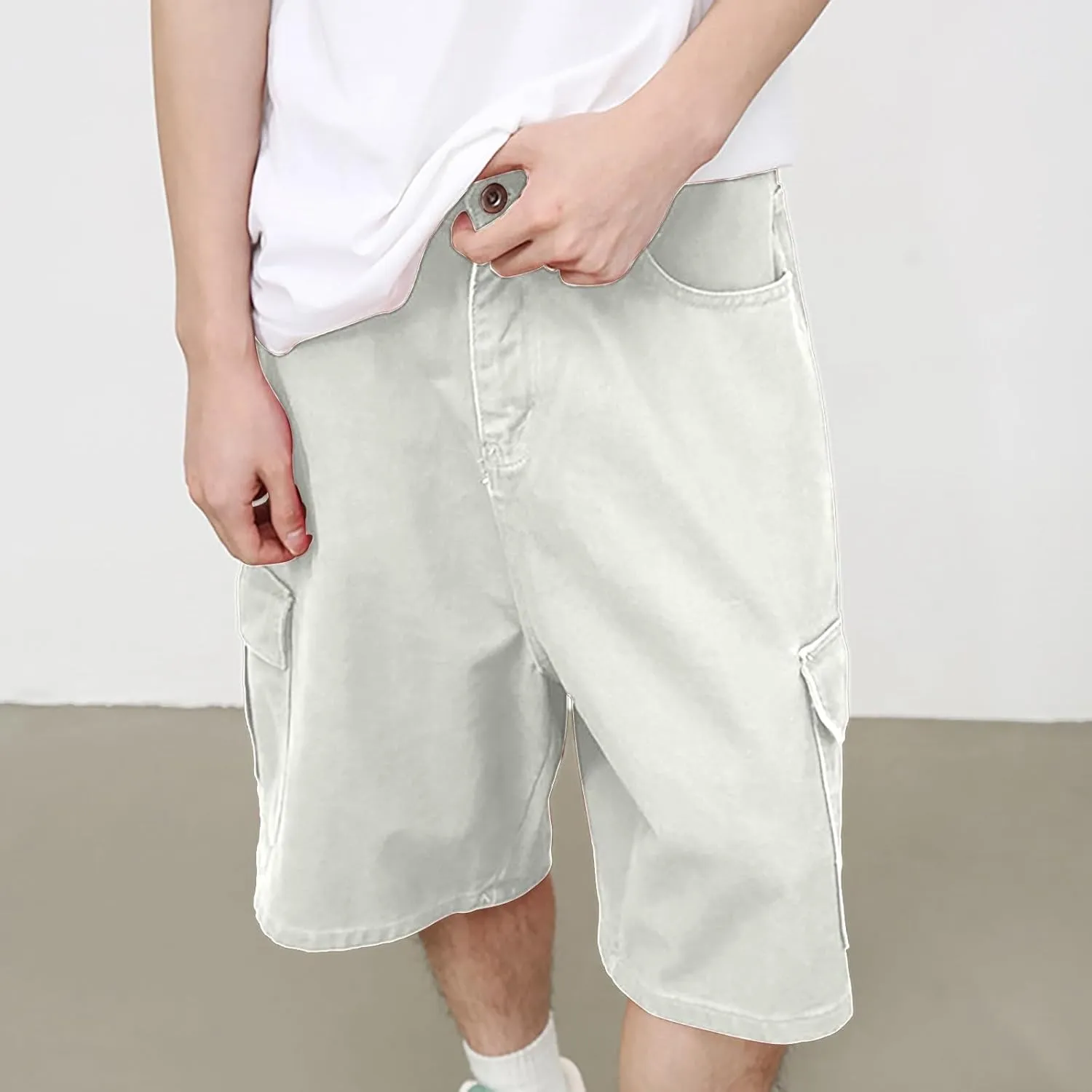 Men's Stretch Waist Cargo Shorts with Multi-Pocket Baggy Work Shorts Lightweight Outdoor Casual Summer Beach Pants for Men