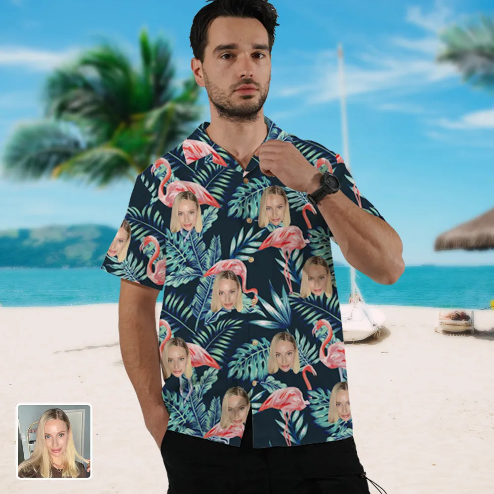 Men's Summer Hawaiian Shirt Green With Flamingos