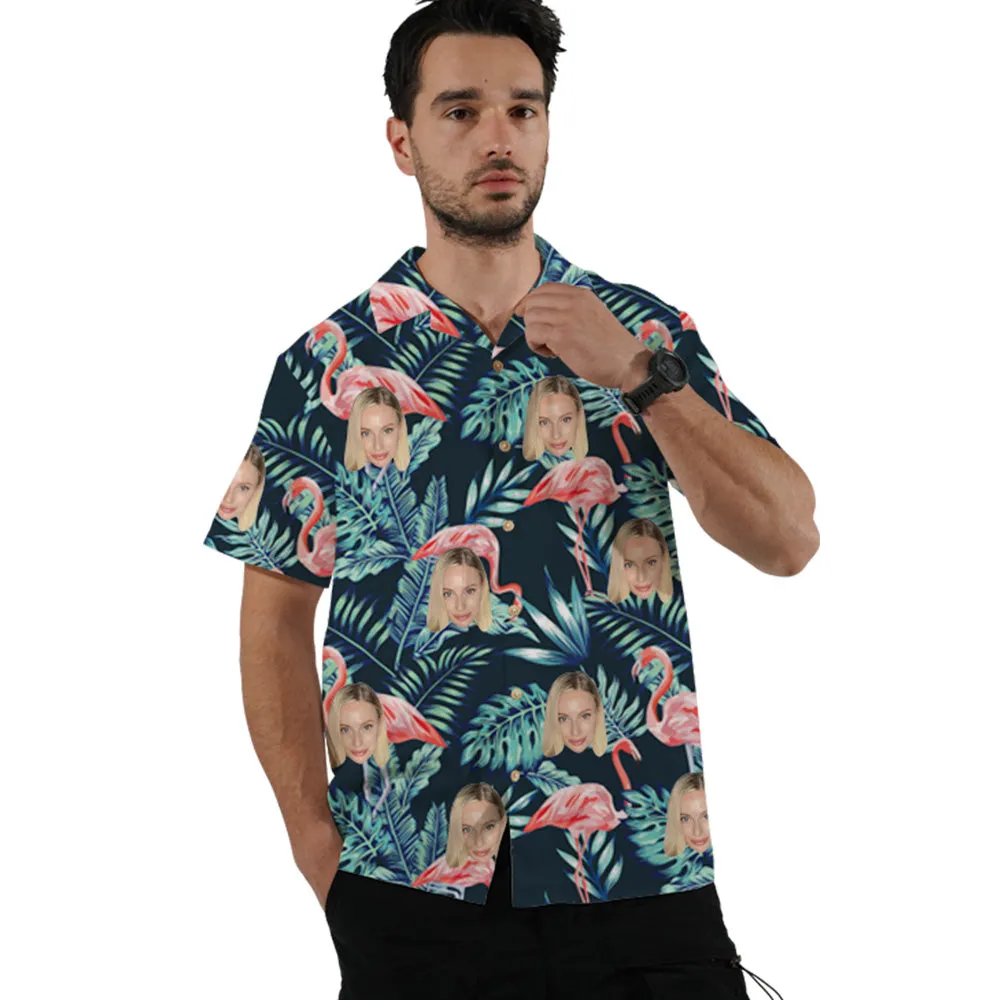 Men's Summer Hawaiian Shirt Green With Flamingos