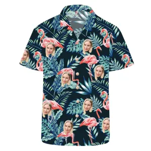 Men's Summer Hawaiian Shirt Green With Flamingos
