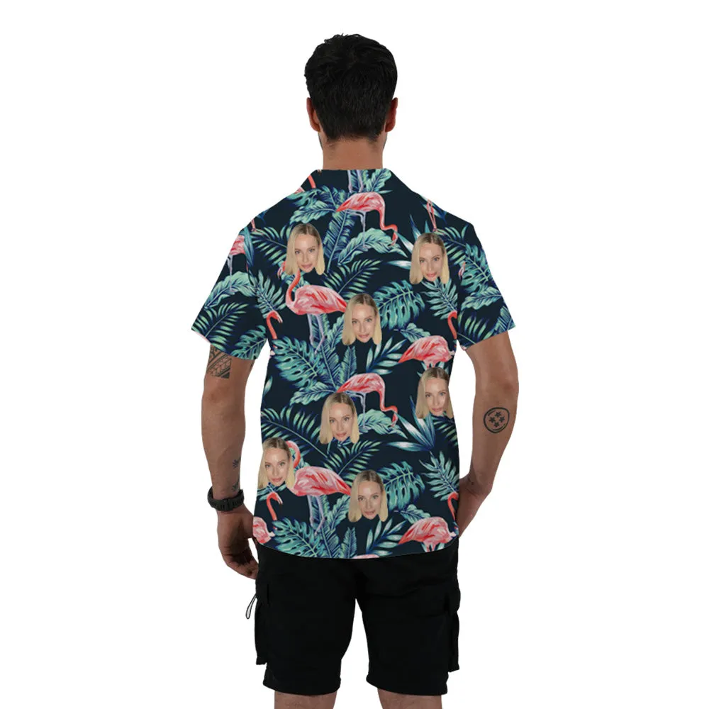 Men's Summer Hawaiian Shirt Green With Flamingos