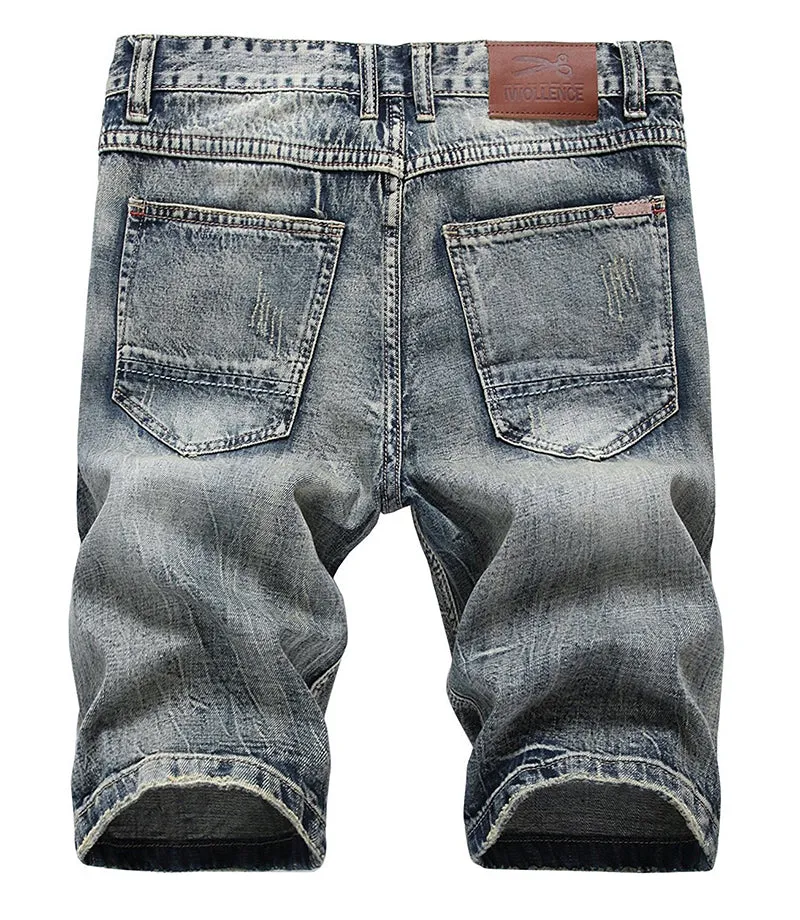 Men's Summer Ripped Straight Knee-Length Denim Shorts