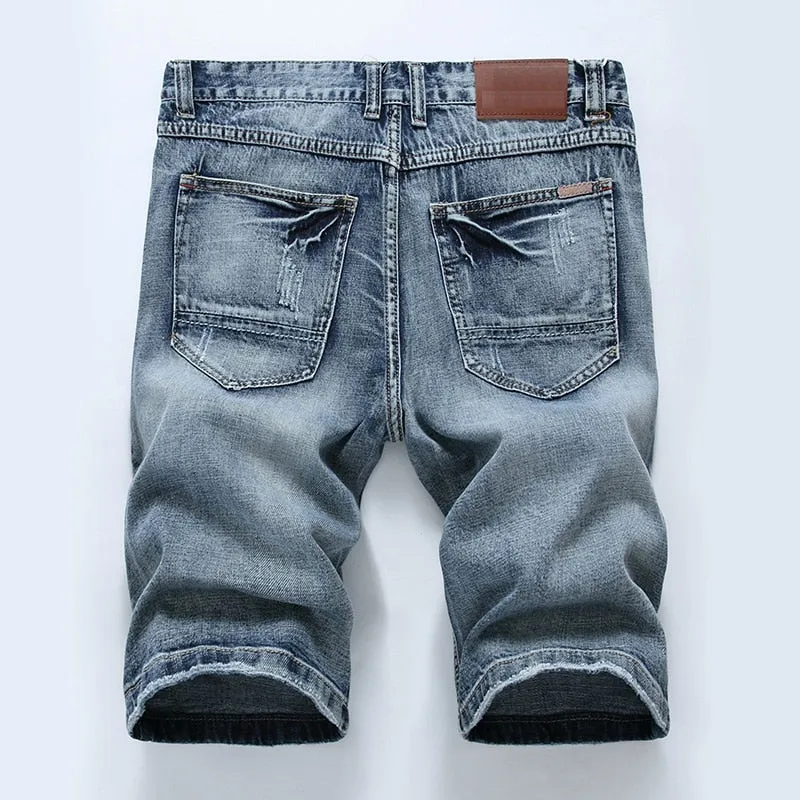 Men's Summer Ripped Straight Knee-Length Denim Shorts