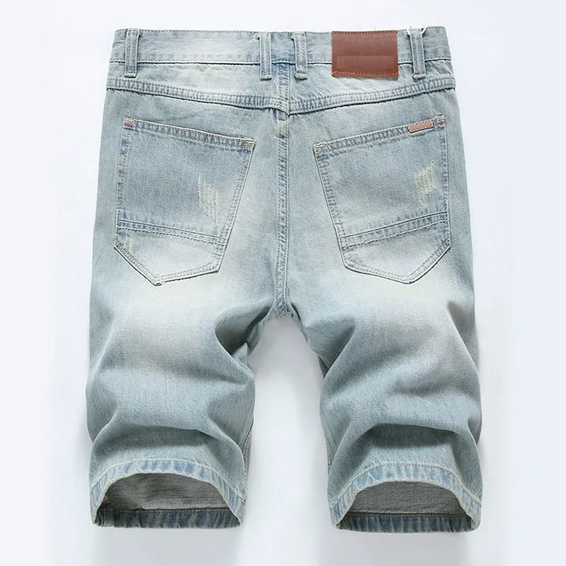 Men's Summer Ripped Straight Knee-Length Denim Shorts