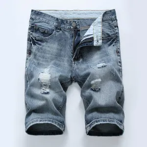 Men's Summer Ripped Straight Knee-Length Denim Shorts