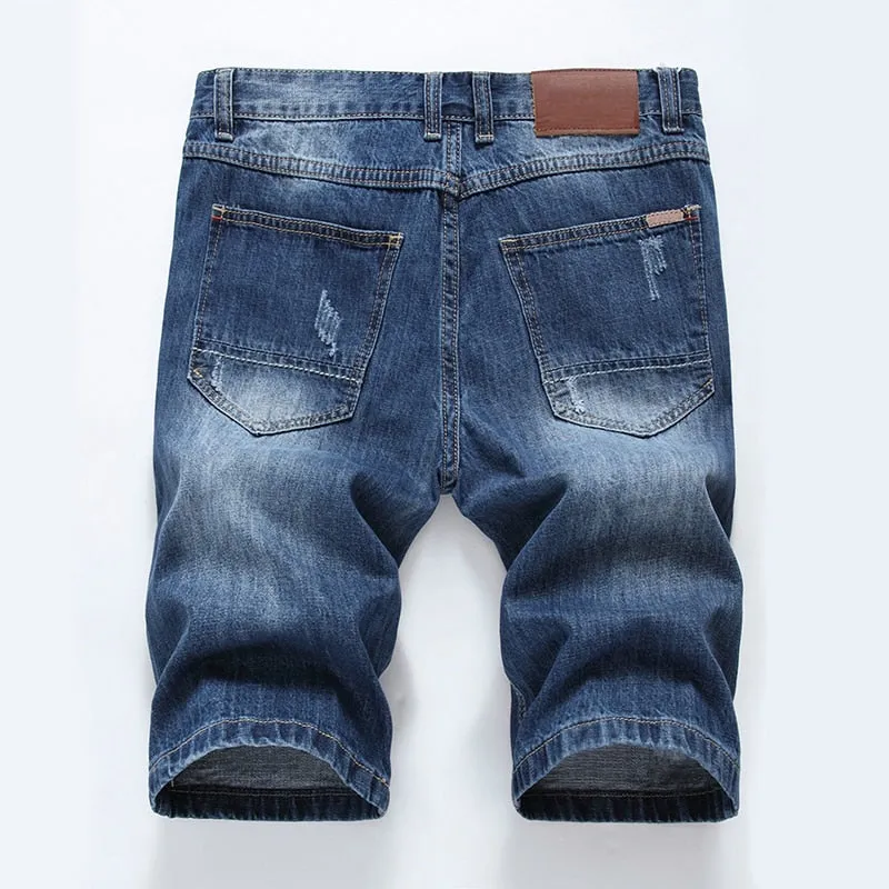 Men's Summer Ripped Straight Knee-Length Denim Shorts