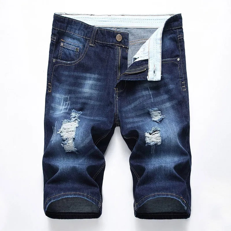 Men's Summer Ripped Straight Knee-Length Denim Shorts