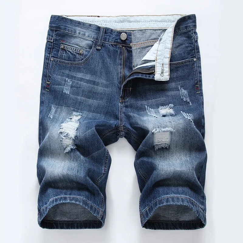 Men's Summer Ripped Straight Knee-Length Denim Shorts