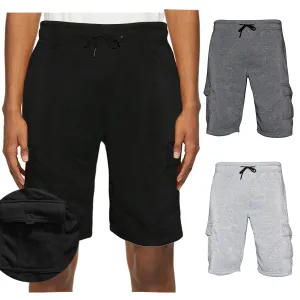 Mens Sweat Cargo Shorts Soft Cotton Lounge Gym Workout Drawstring Casual