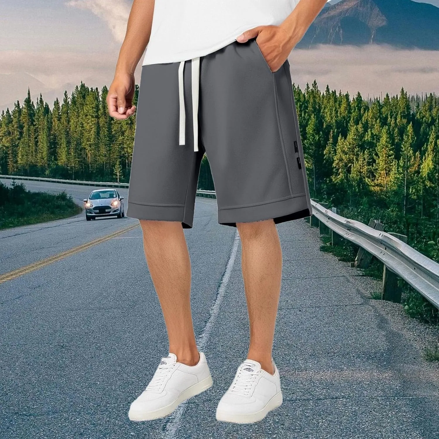Men's Sweat Shorts 7 Inch Inseam Cotton Summer Beach Shorts Elastic Waist Casual Workout Athletic Shorts
