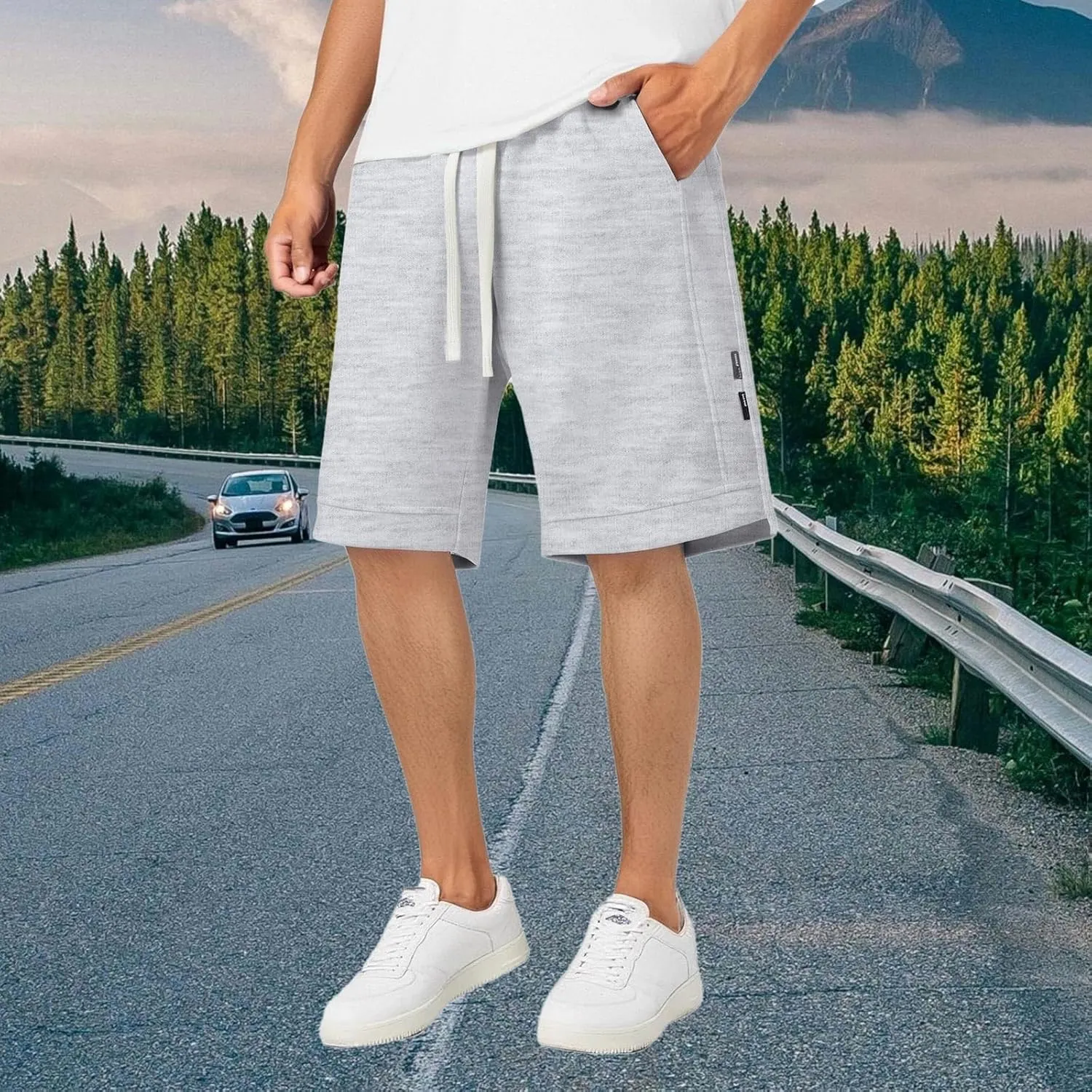 Men's Sweat Shorts 7 Inch Inseam Cotton Summer Beach Shorts Elastic Waist Casual Workout Athletic Shorts