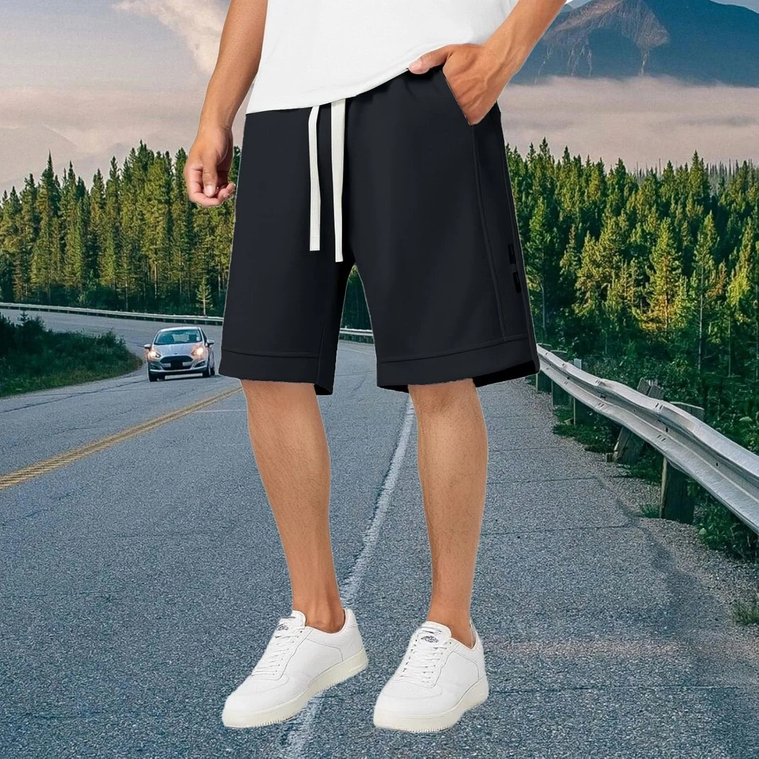 Men's Sweat Shorts 7 Inch Inseam Cotton Summer Beach Shorts Elastic Waist Casual Workout Athletic Shorts