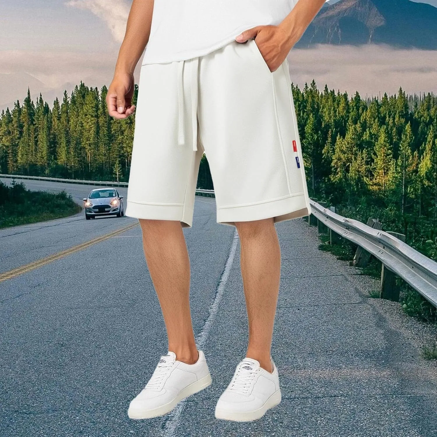 Men's Sweat Shorts 7 Inch Inseam Cotton Summer Beach Shorts Elastic Waist Casual Workout Athletic Shorts