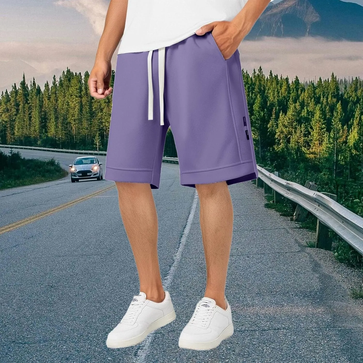 Men's Sweat Shorts 7 Inch Inseam Cotton Summer Beach Shorts Elastic Waist Casual Workout Athletic Shorts