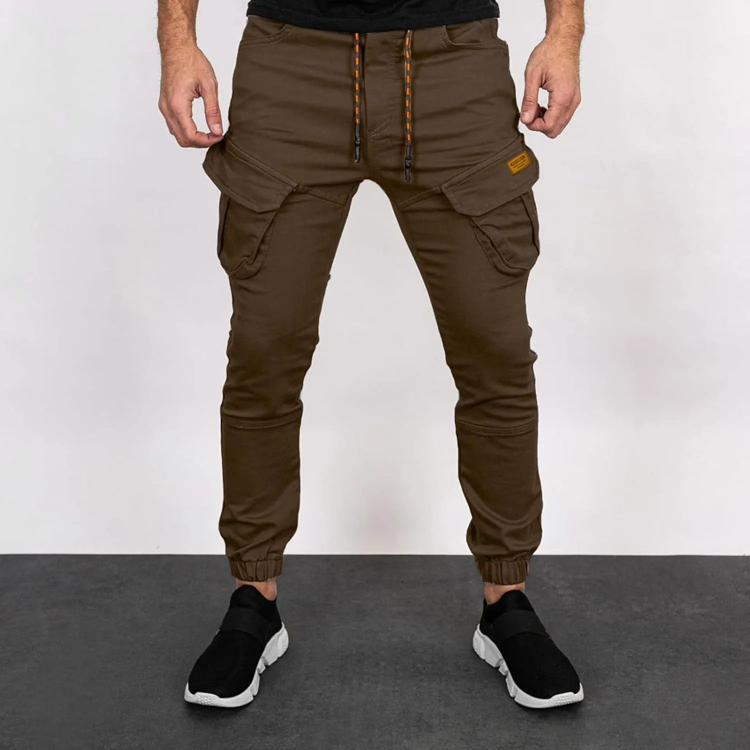 Mens Tactical Pants Lightweight Hiking Pants with Multi-Pockets Cargo Pants Slim Fit Durable String Tooling Sweatpants