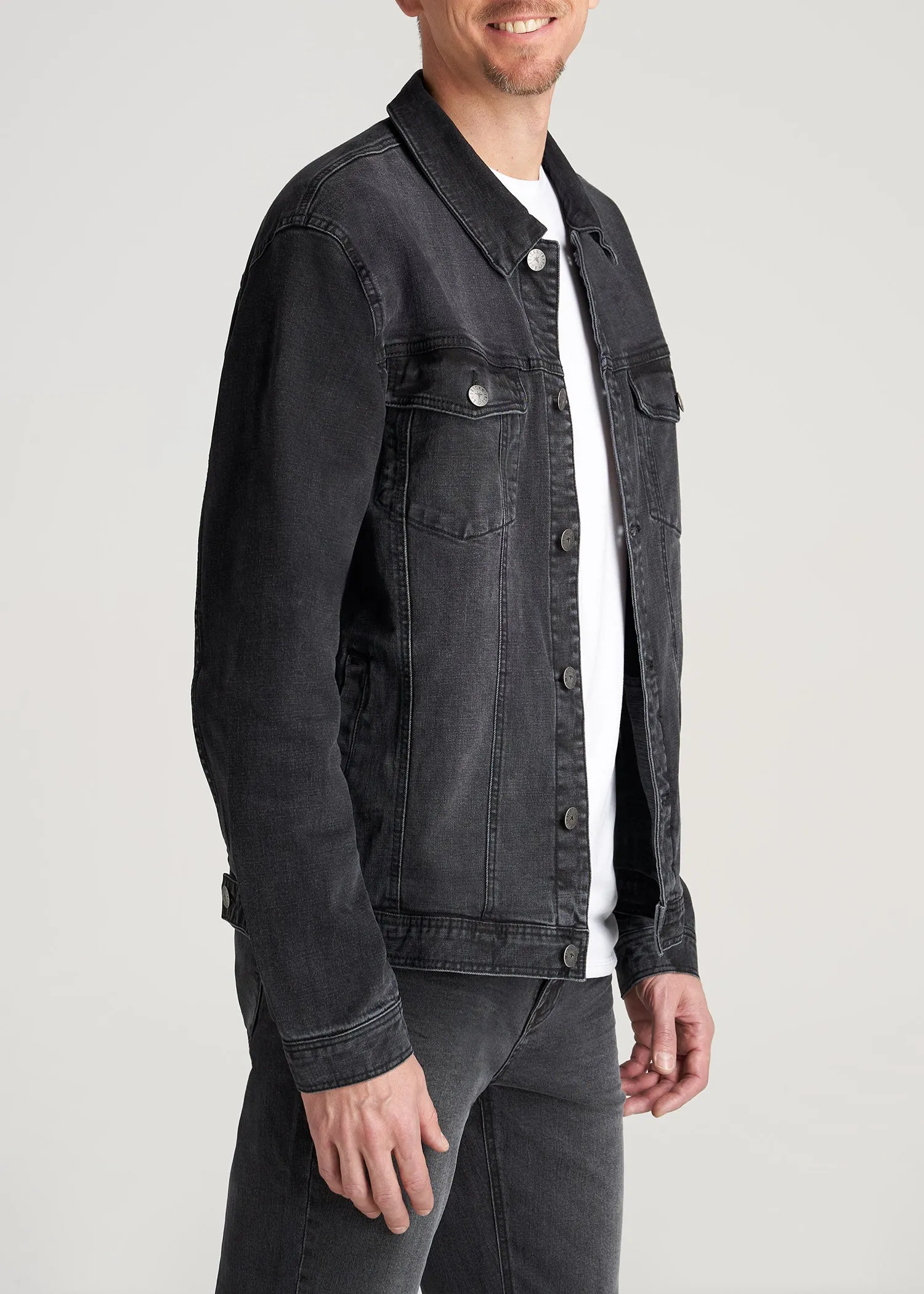 Men's Tall Denim Trucker Jacket in Washed Black