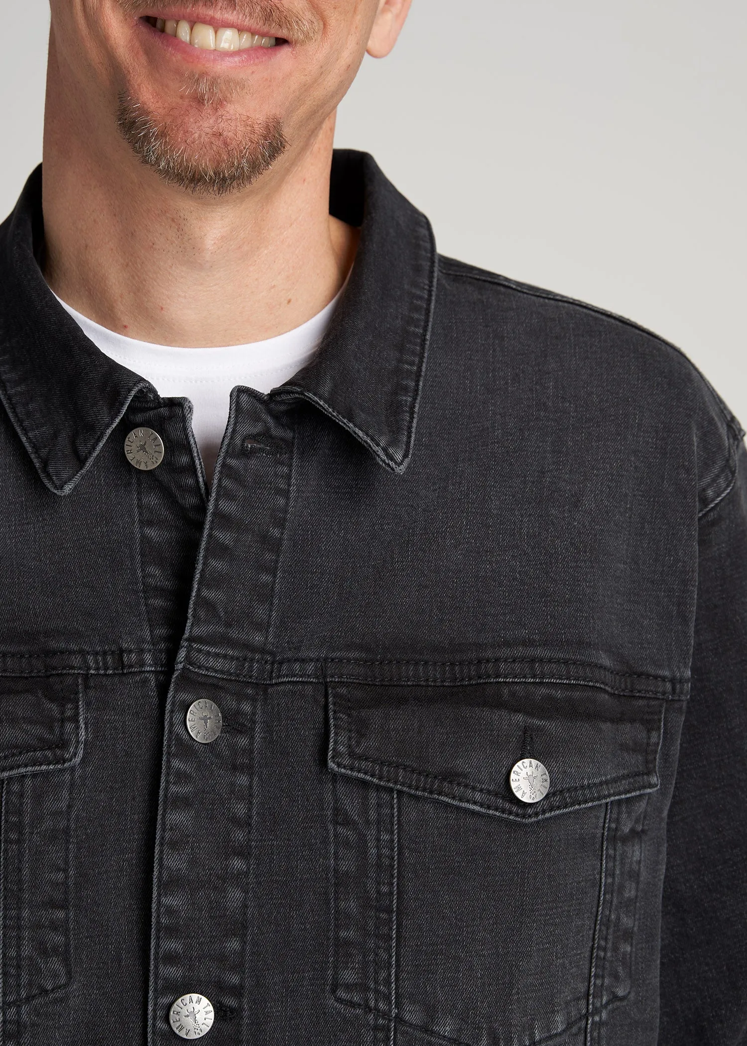 Men's Tall Denim Trucker Jacket in Washed Black