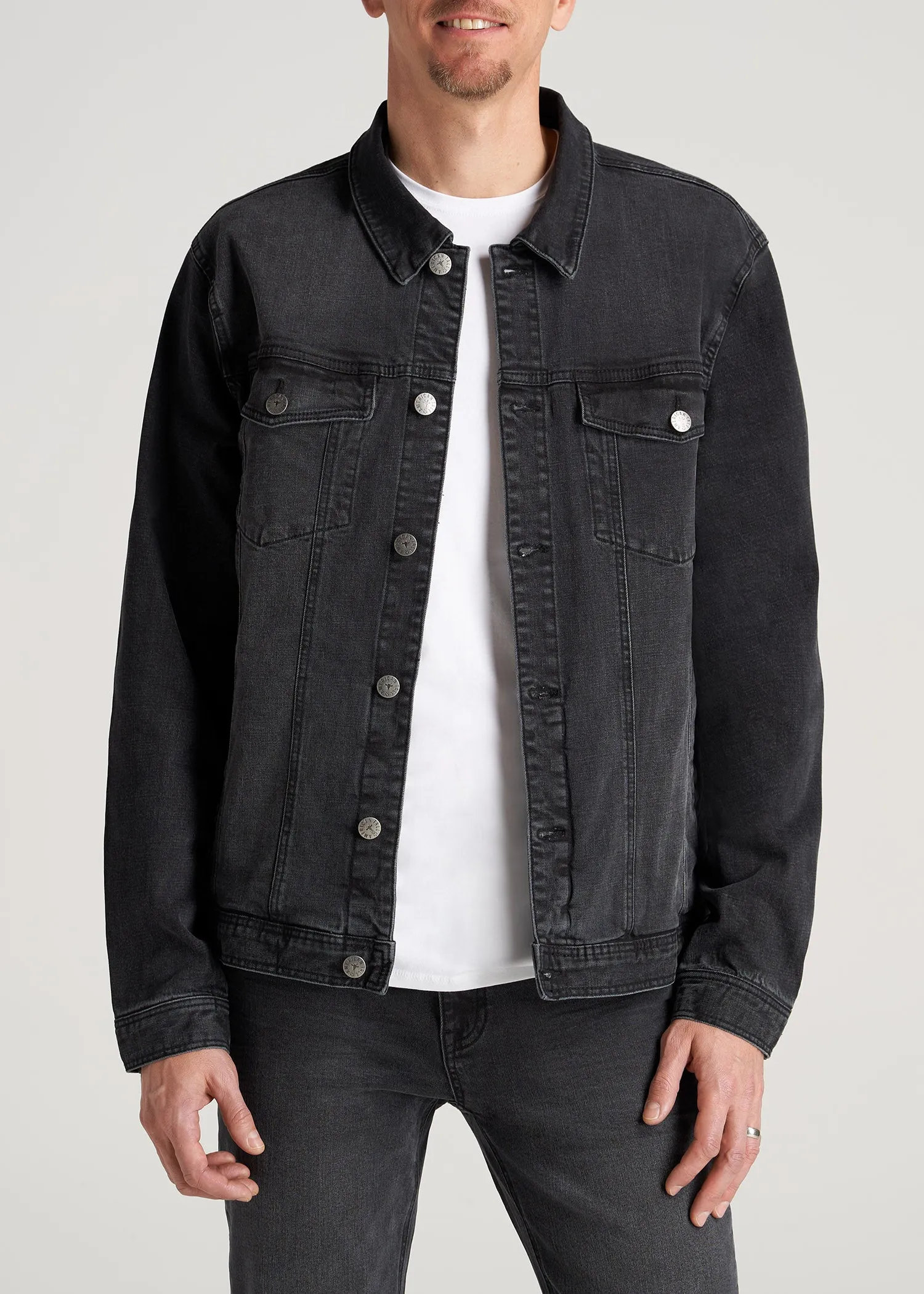 Men's Tall Denim Trucker Jacket in Washed Black