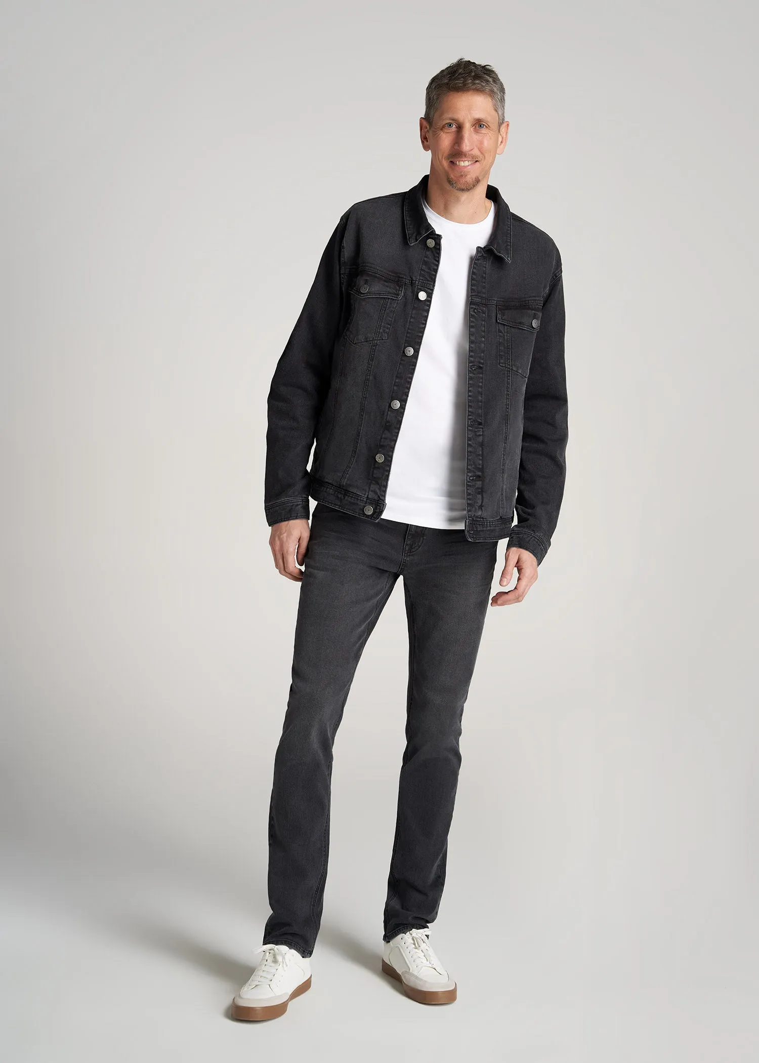 Men's Tall Denim Trucker Jacket in Washed Black