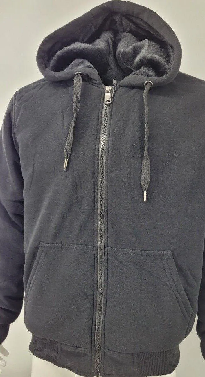 Mens Thick Soft Fur Fleece Heavy Duty Work Hoodie Winter Black Sweatshirt Men Fur Full Zip Up Sweatshirts