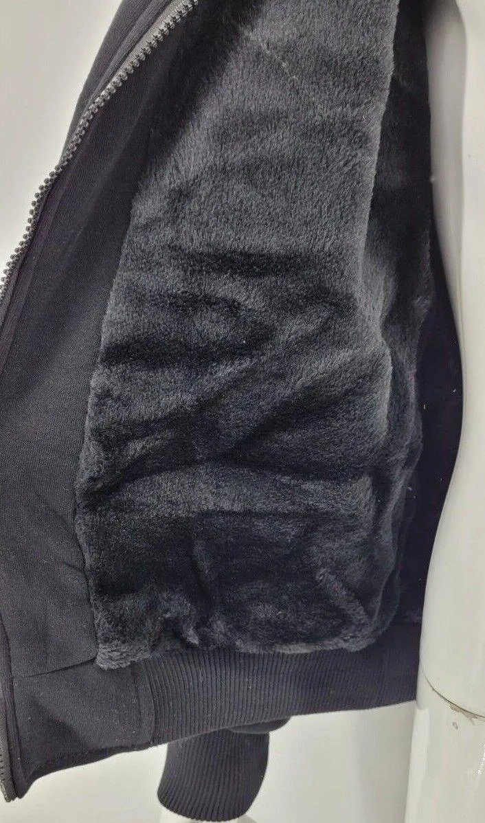 Mens Thick Soft Fur Fleece Heavy Duty Work Hoodie Winter Black Sweatshirt Men Fur Full Zip Up Sweatshirts
