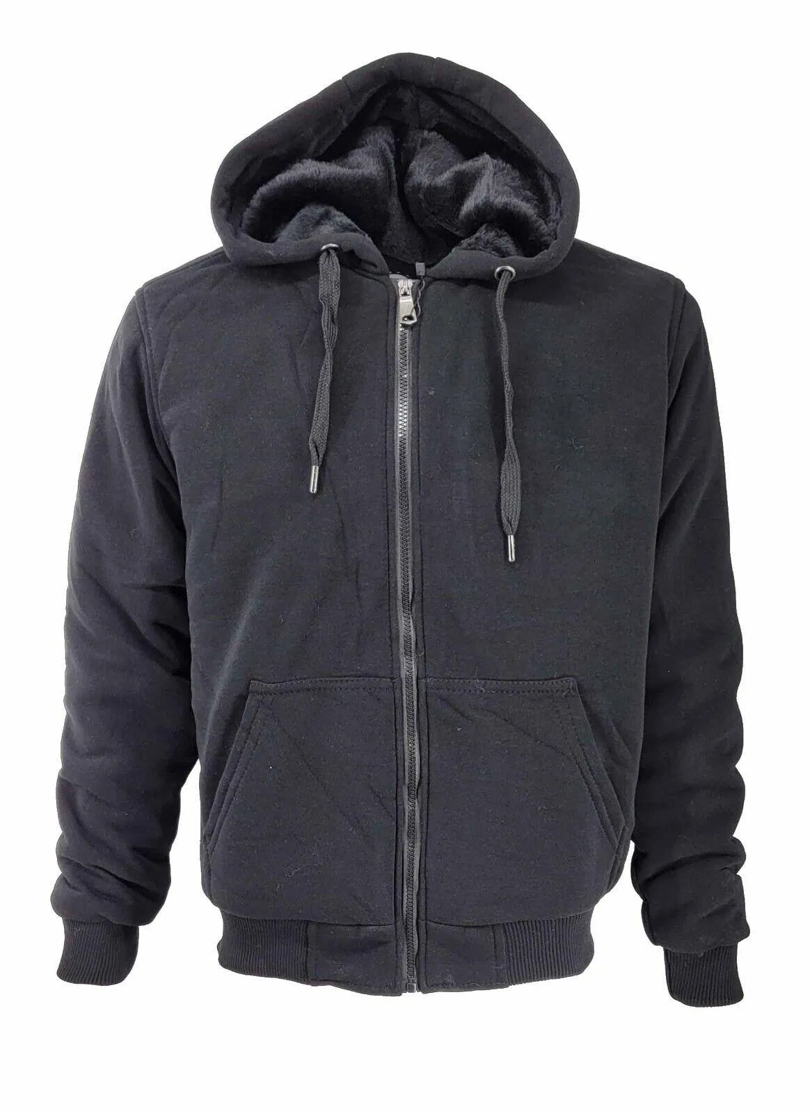 Mens Thick Soft Fur Fleece Heavy Duty Work Hoodie Winter Black Sweatshirt Men Fur Full Zip Up Sweatshirts