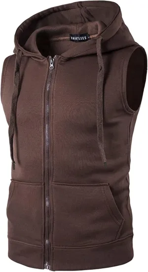 Men's Undershirts Tank Top Fit Zip-Up Sleeveless Hoodie Vest Drawstring Fitness Gym Workout Muscle Gilet Jacket