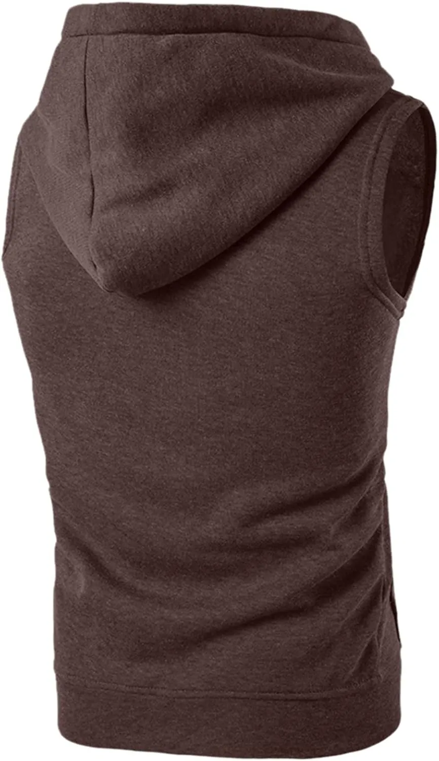 Men's Undershirts Tank Top Fit Zip-Up Sleeveless Hoodie Vest Drawstring Fitness Gym Workout Muscle Gilet Jacket