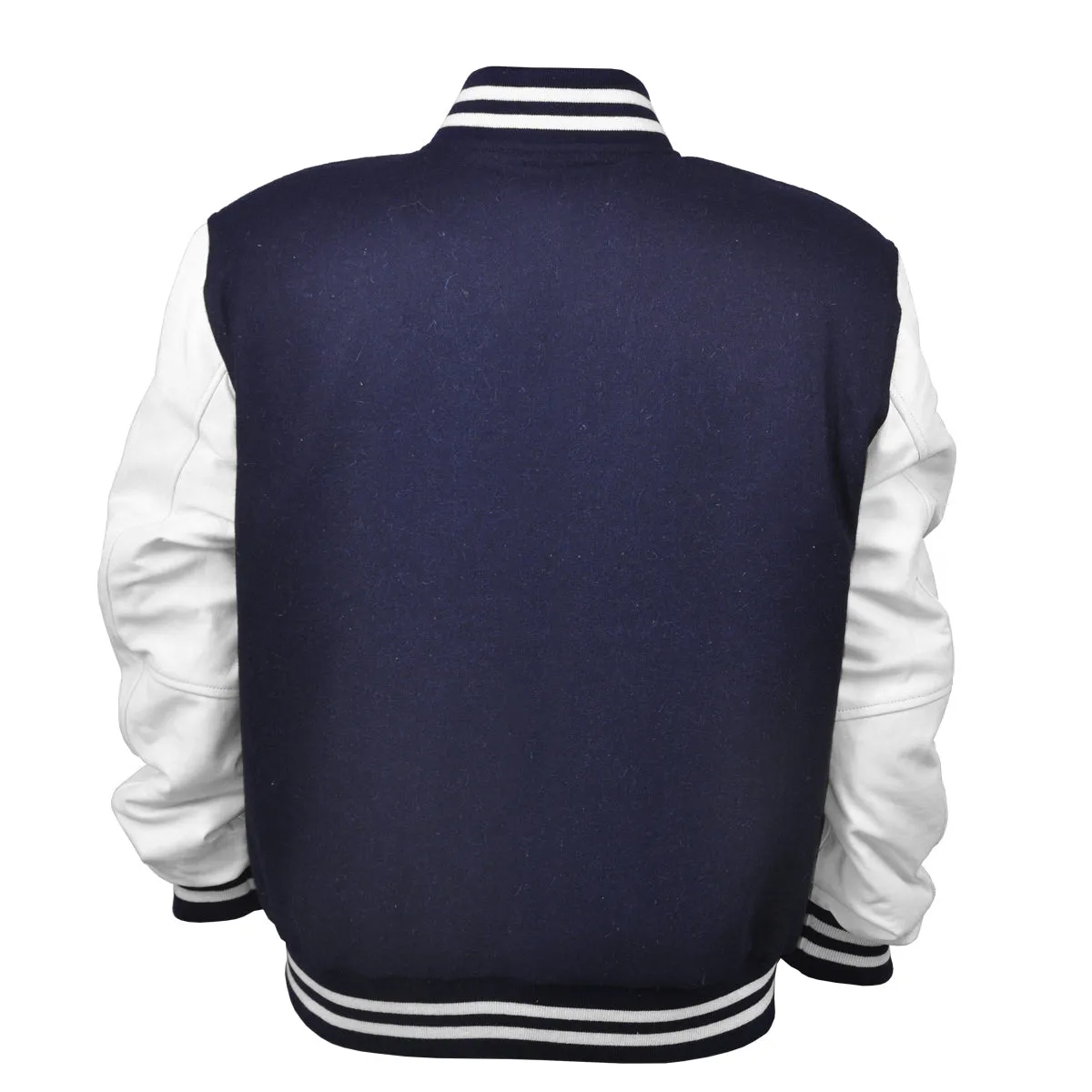 Men’s Varsity Jacket Faux Leather Sleeve and Wool Body Navy/White