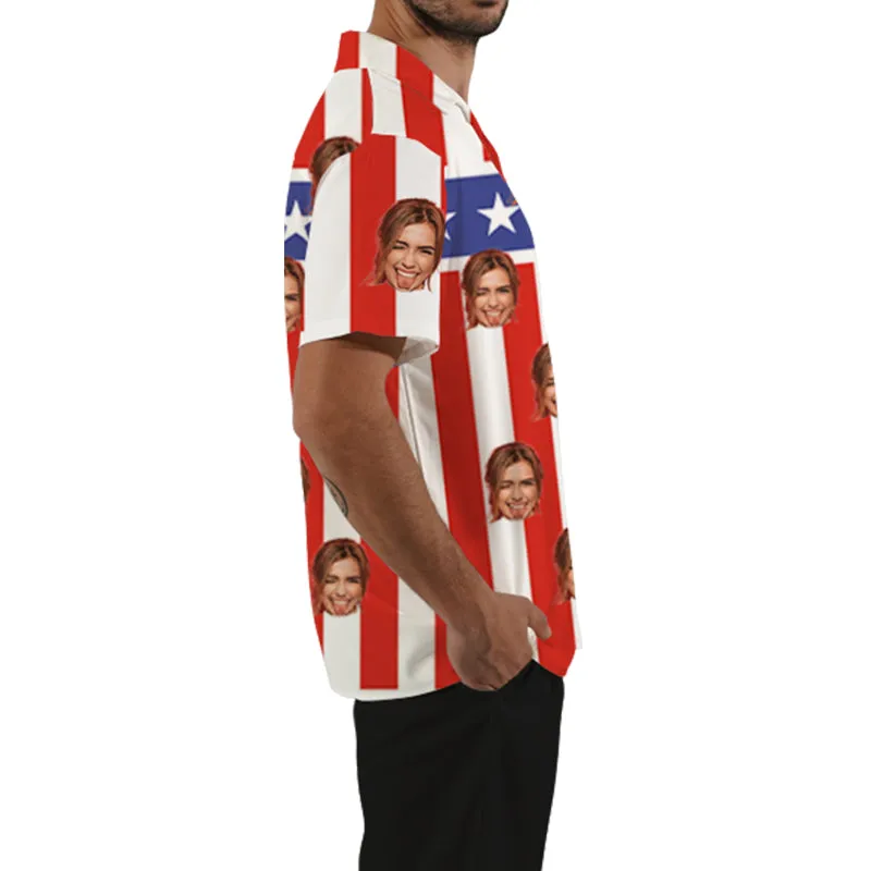 Men's Vertical Stripe Shirt Star Print July 4th American Independence Day Festival Customized Shirt Plus Size Tops