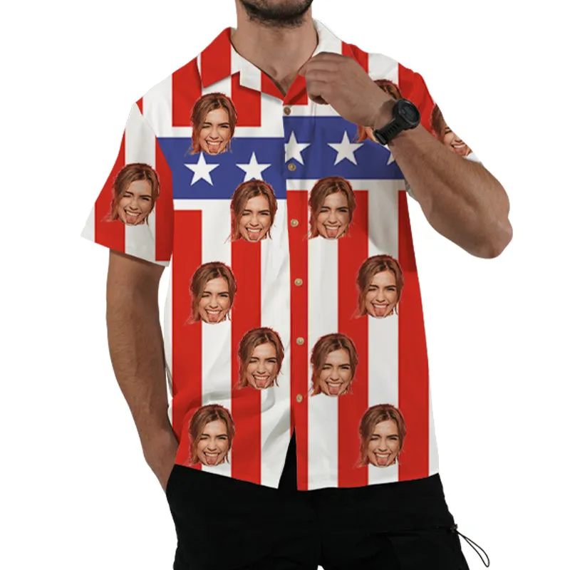 Men's Vertical Stripe Shirt Star Print July 4th American Independence Day Festival Customized Shirt Plus Size Tops