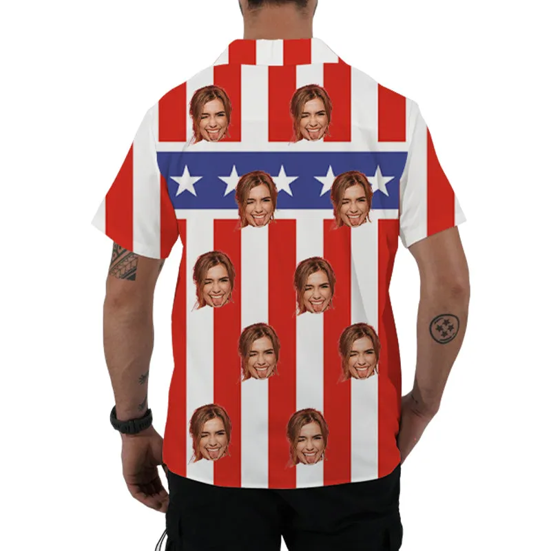 Men's Vertical Stripe Shirt Star Print July 4th American Independence Day Festival Customized Shirt Plus Size Tops