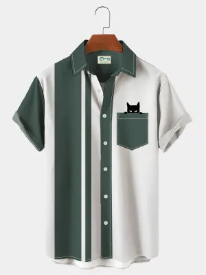 Men's Vintage Bowling Cat Hawaiian Short Sleeve Shirt