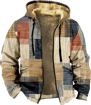 Mens Vintage Fleece Jacket Sherpa Lined Winter Coats Fall Winter Outerwear Windproof Casual Thermal Hoodies Plus Size
