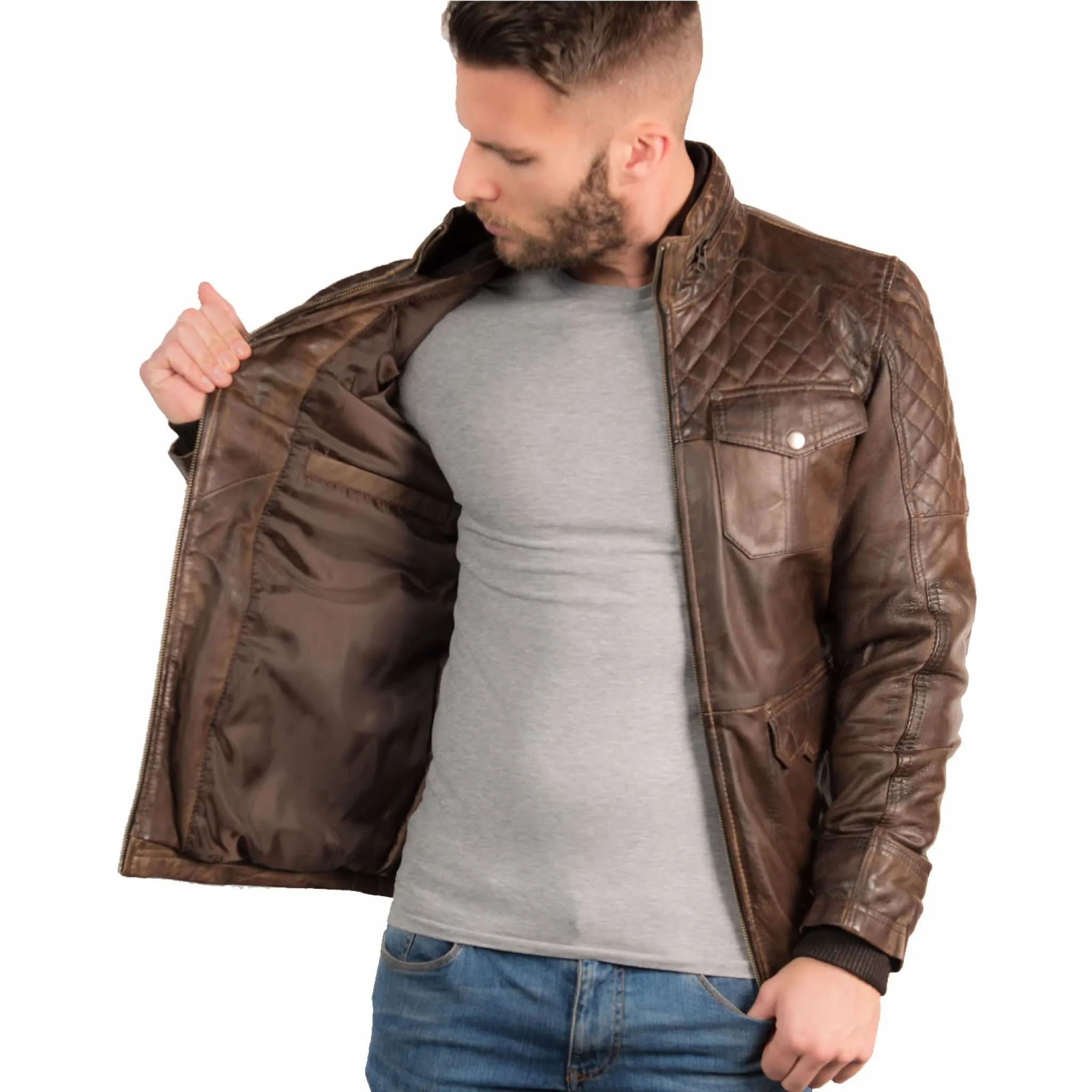 Mens Vintage Racing Leather Jacket