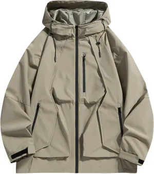 Mens Waterproof Rain Jacket Outdoor Softshell Hiking Jacket Oversized Hooded Rain Coat Windbreaker Warm Fall Clothes