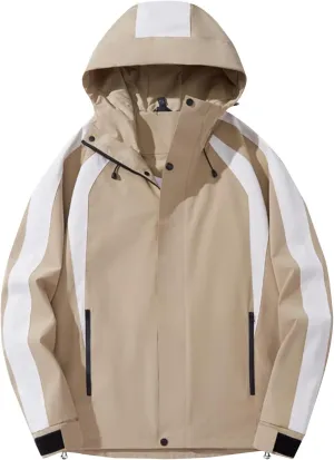 Mens Waterproof Windbreaker Rain Jacket Fashion Color Block Casual Jacket Coat Outdoor Hiking Travel Jackets Outerwear