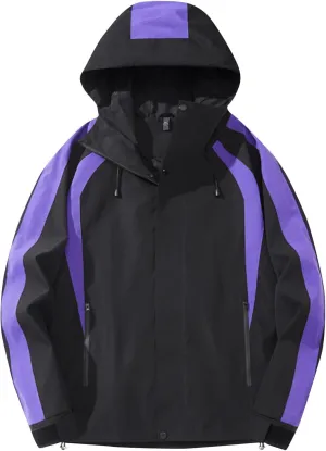 Mens Waterproof Windbreaker Rain Jacket Fashion Color Block Casual Jacket Coat Outdoor Hiking Travel Jackets Outerwear