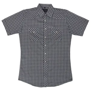 Men's Western Shirt: White Horse Short Sleeve Plaid Black White