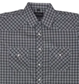 Men's Western Shirt: White Horse Short Sleeve Plaid Black White