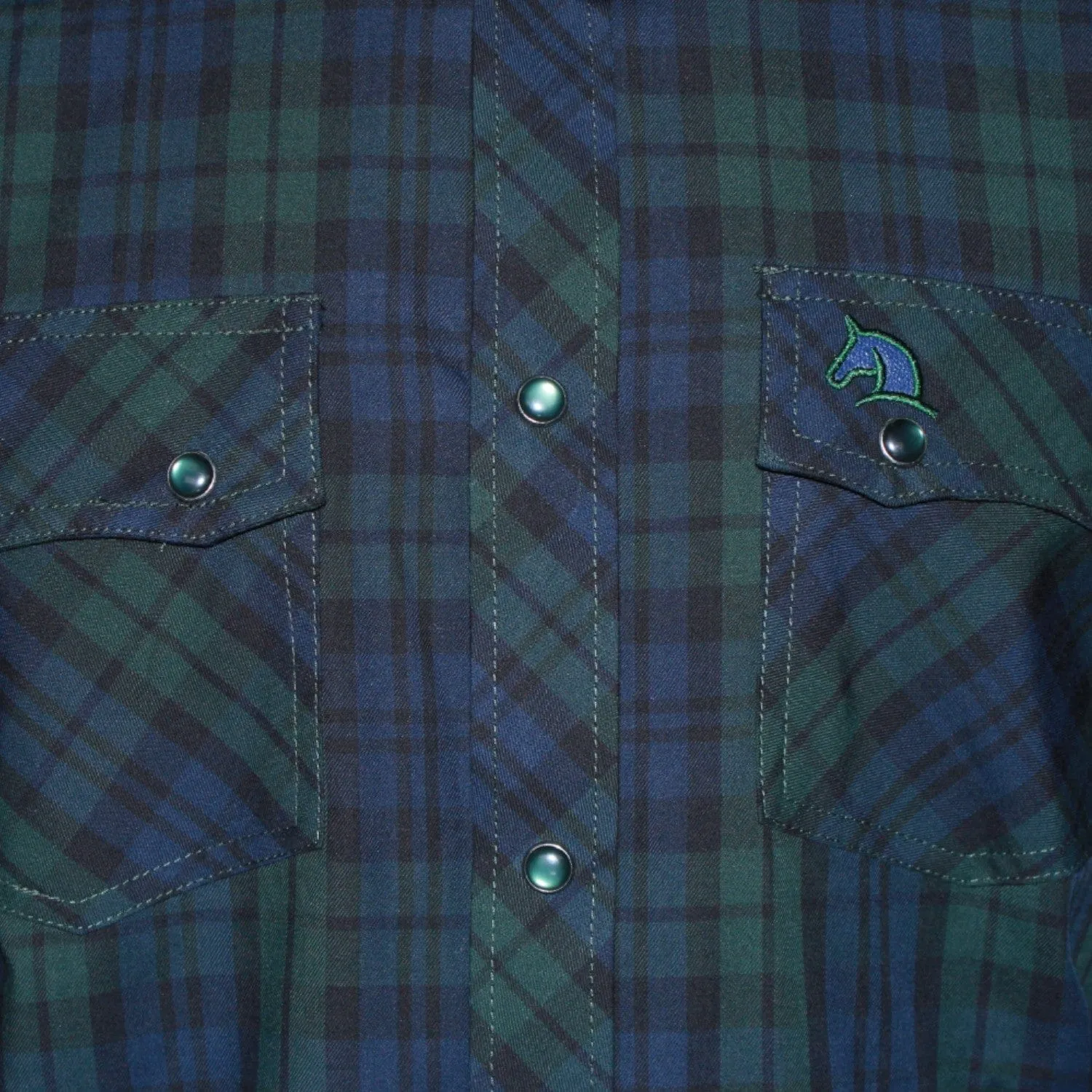Men's White Diamonds Long Sleeve Western Shirt - Green & Blue