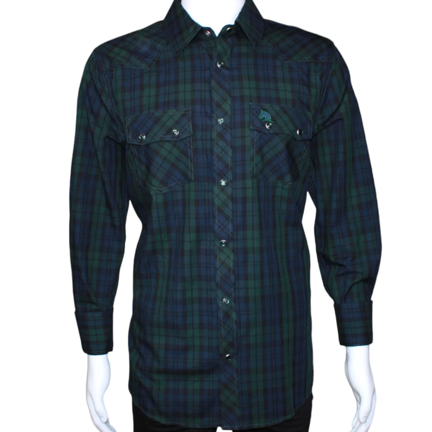 Men's White Diamonds Long Sleeve Western Shirt - Green & Blue