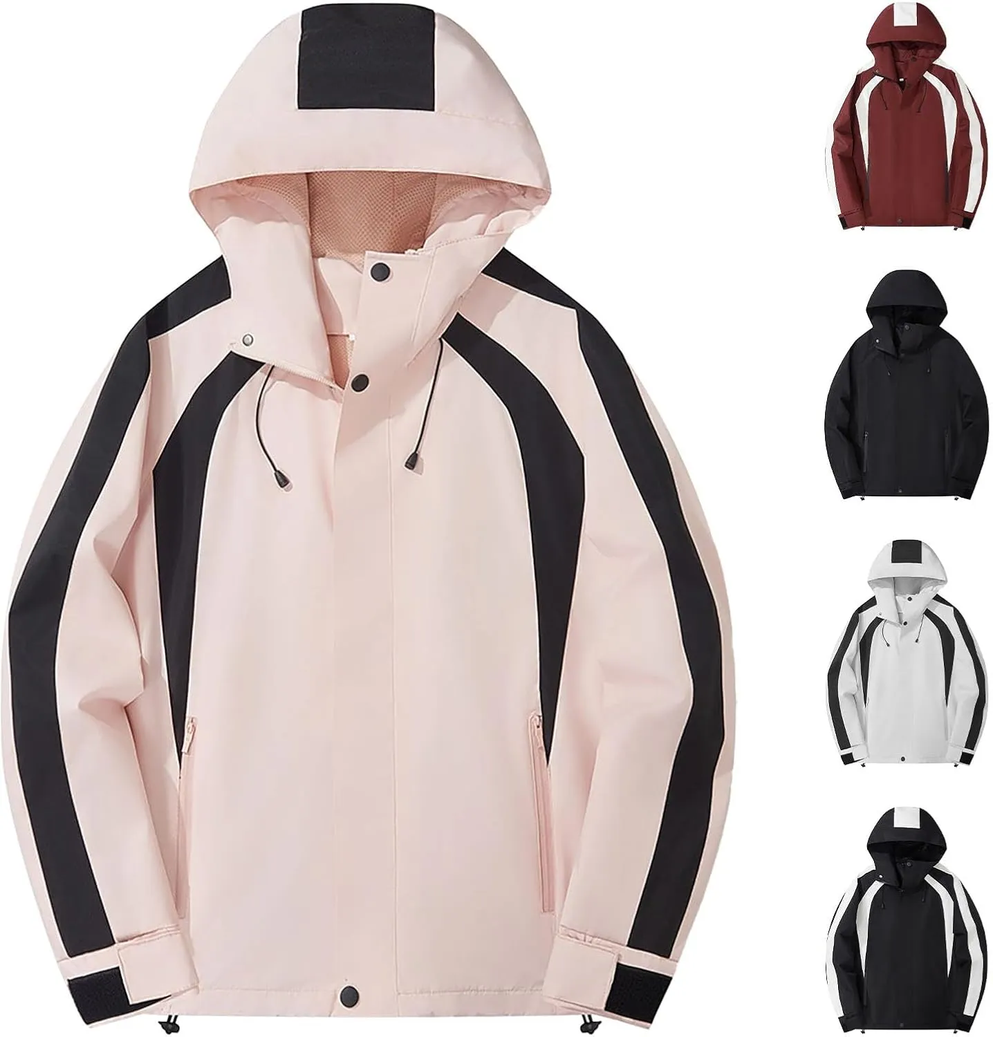 Men's Windproof Jacket Color Block Waterproof Lightweight Mountain Sport Jacket Hooded Windbreaker Hiking Raincoat