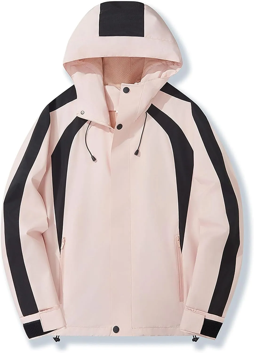 Men's Windproof Jacket Color Block Waterproof Lightweight Mountain Sport Jacket Hooded Windbreaker Hiking Raincoat