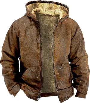 Mens Winter Coat With Hood Fleece Lined Zipper Graphic Coat Thermal Heavy Big And Tall Jacket